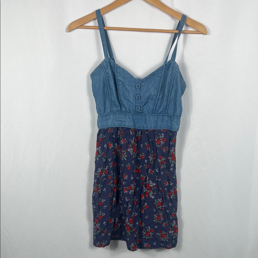 Vinatge Y2K Rue21 Blue Floral Mini Dress Women’s‎ size Small Summer Cotton Rayon